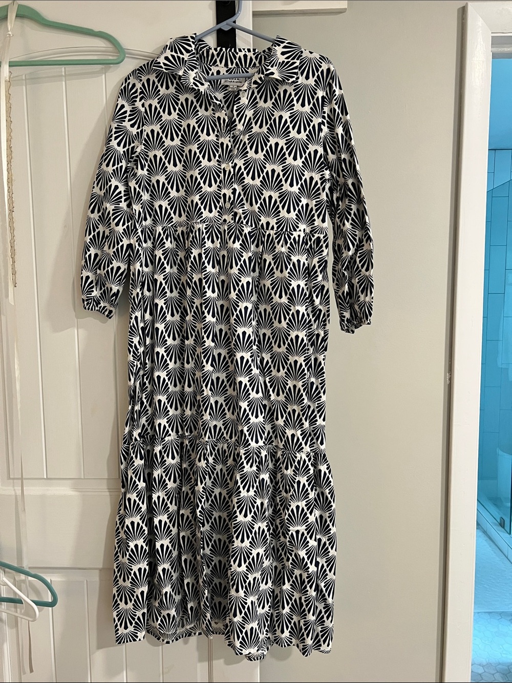 Tahari Black and White Patterned Tiered Maxi Dress